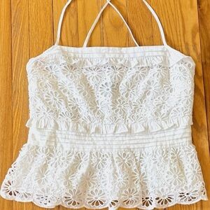 J.Crew White Lace Eyelet Peplum Cami Top XS Summer Tank Blouse J Crew
